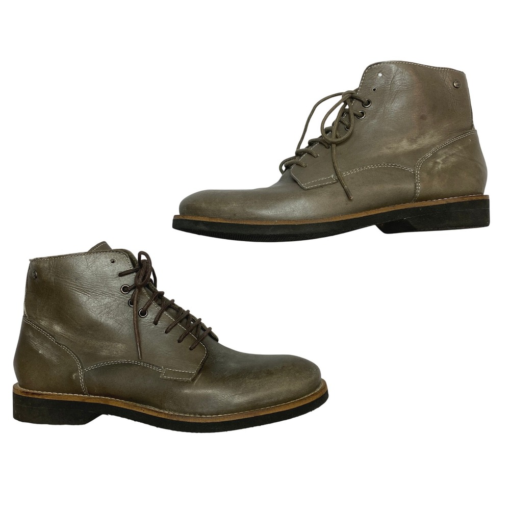 Diesel Leather Lace Up Boots Mens 43 Olive Green Distressed Combat Lug Sole